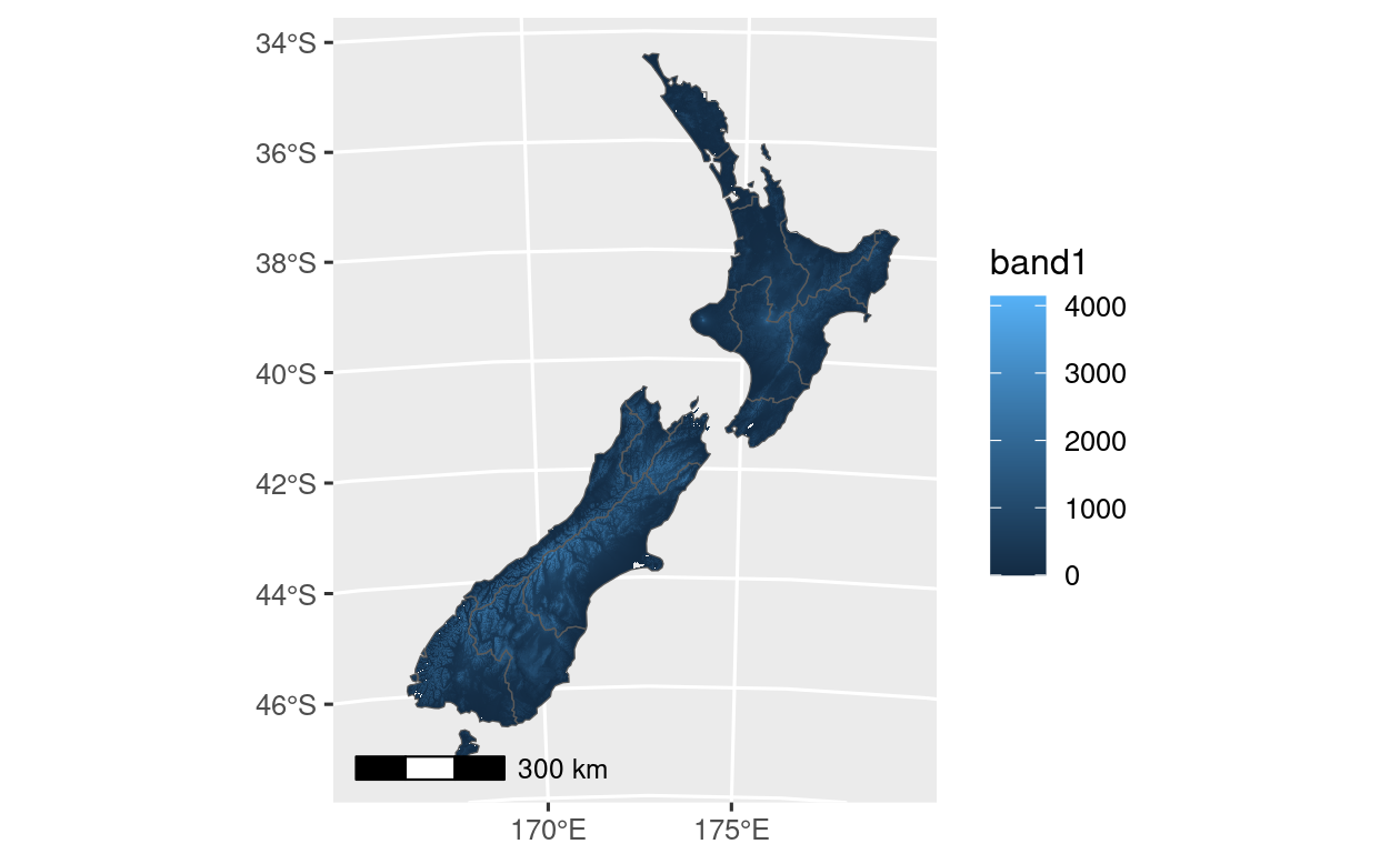 Comparison of map of New Zealand created with ggplot2 alone (left) and ggplot2 and ggspatial (right).
