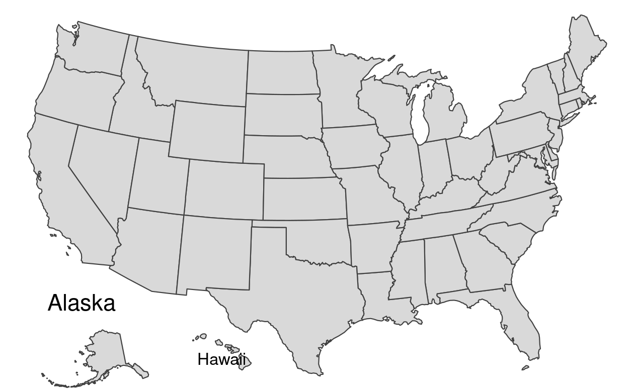 アメリカ合衆国の地図。